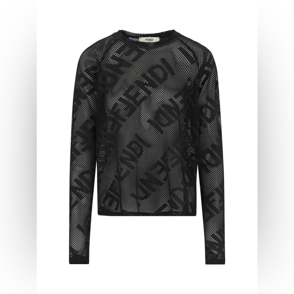 Fendi See-Through Logo Long Sleeve Hi-Lo Boxy Shirt size small